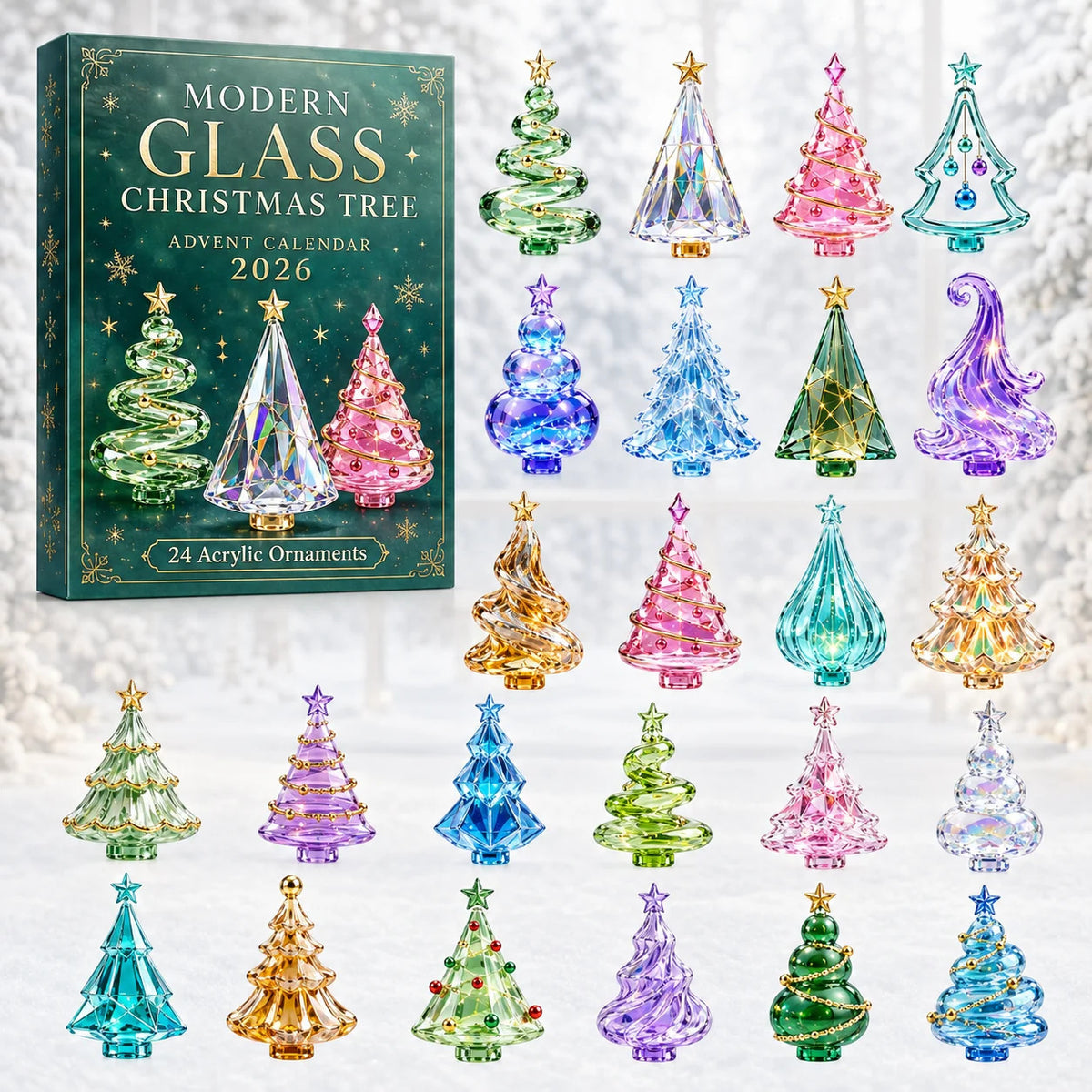 Acrylic Sea-Glass Tree Advent — 24 Ornament Countdown