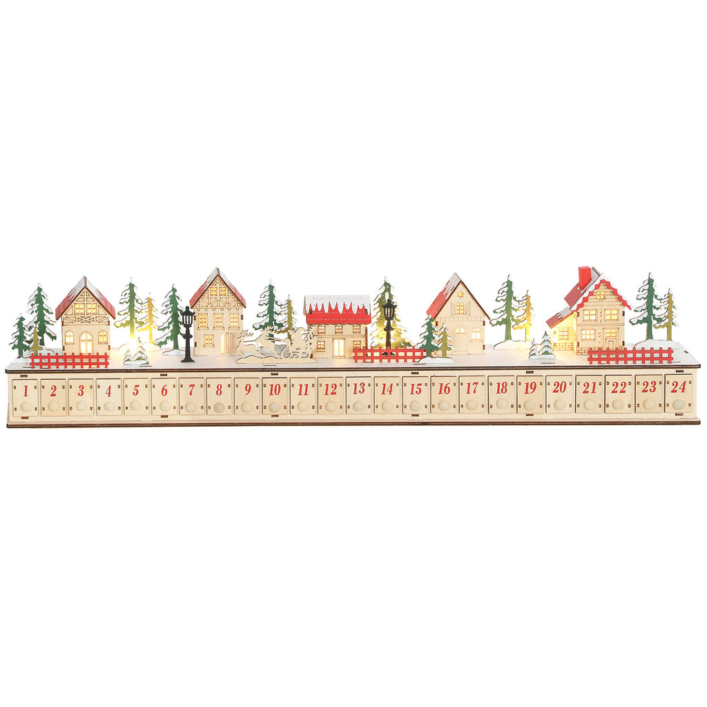 Wooden LED Advent House — 24 Drawers, Fill-Your-Own Holiday Countdown