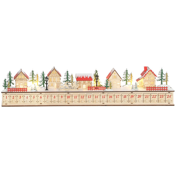 Wooden LED Advent House — 24 Drawers, Fill-Your-Own Holiday Countdown