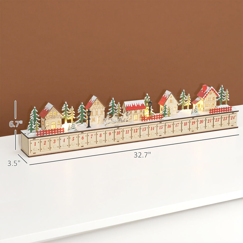 Wooden LED Advent House — 24 Drawers, Fill-Your-Own Holiday Countdown