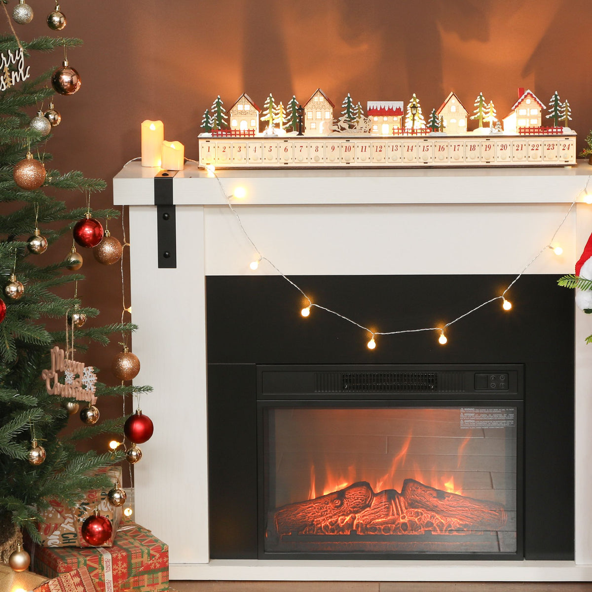Wooden LED Advent House — 24 Drawers, Fill-Your-Own Holiday Countdown