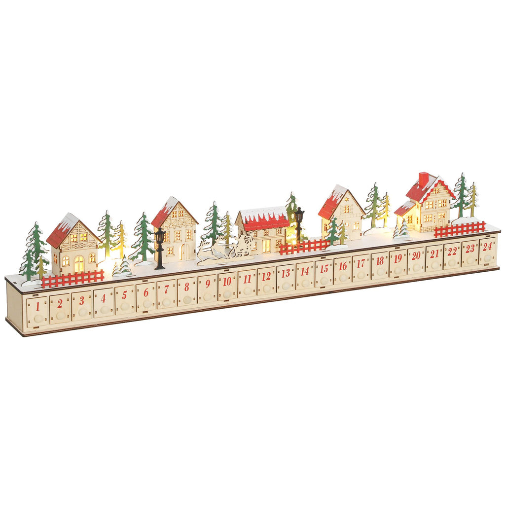 Wooden LED Advent House — 24 Drawers, Fill-Your-Own Holiday Countdown