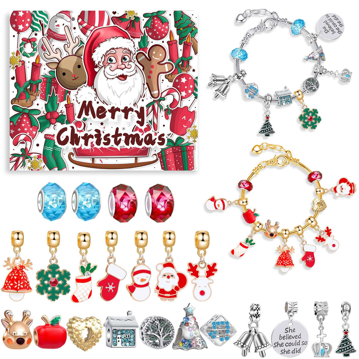 Kids DIY Bracelet Advent Calendar — Santa Reindeer Charm Kit