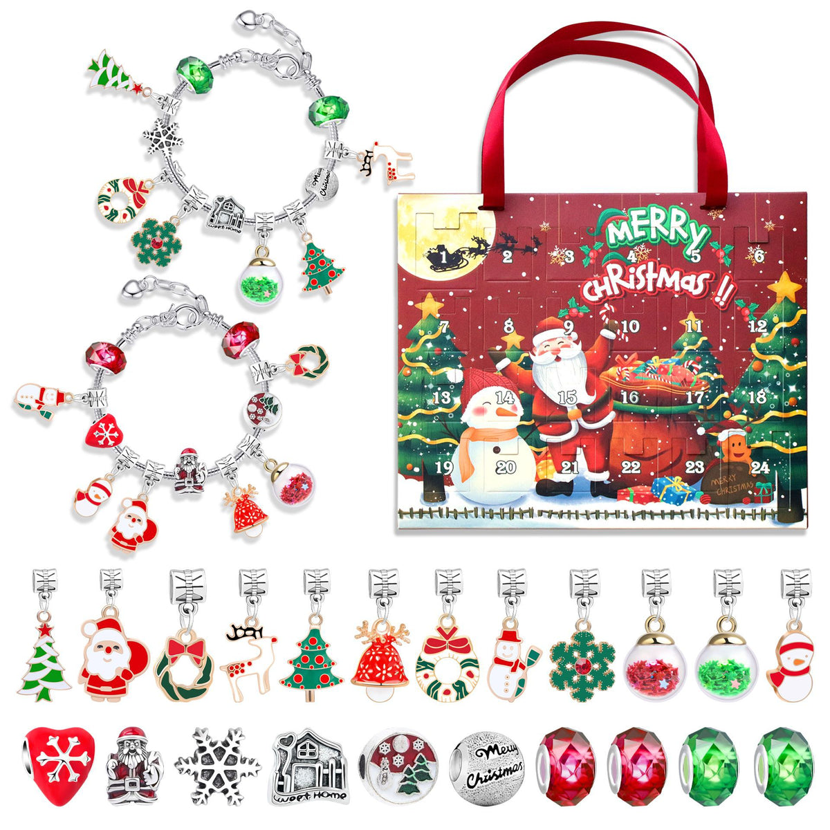 Kids DIY Bracelet Advent Calendar — Santa Reindeer Charm Kit